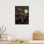 ヴィンセント・ヴァン・ゴッホによるミオソティスと牡丹の花瓶 ポスター (キッチン)