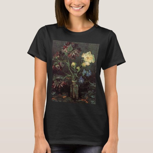 ヴィンセント・ヴァン・ゴッホによるミオソティスと牡丹の花瓶 Tシャツ (正面)