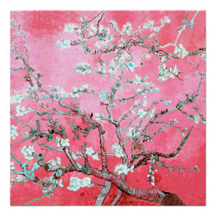 ヴィンセント・ヴァン・ゴッホの桜の花 ピンクと青 ポスター