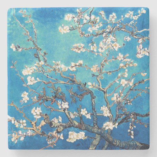 ヴィンセント・ヴァン・ゴッホの桜の花 青緑色 ストーンコースター (正面)