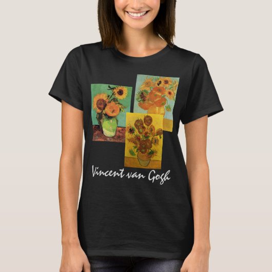 ヴィンセント・ヴァン・ゴッホの異なる3つのひまわり 花の絵 Tシャツ (正面)