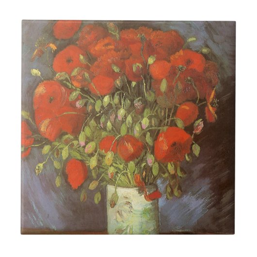 ヴィンセント・ヴァン・ゴッホの静物画「赤いポピーのはいった花瓶」 タイル (正面)