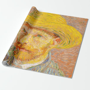 ヴィンセント・ヴァン・ゴッホの麦わら帽子をかぶった自画像 アート ラッピングペーパー