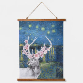 ヴィンセント・ヴァン・ゴッホの「星降る夜」と花の鹿のコンパイレーション 吊り下げ型タペストリー