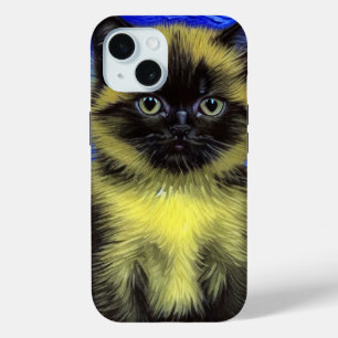 ヴィンセント・ヴァン・ゴッホの『星降る夜』シャム猫 iPhone 15ケース