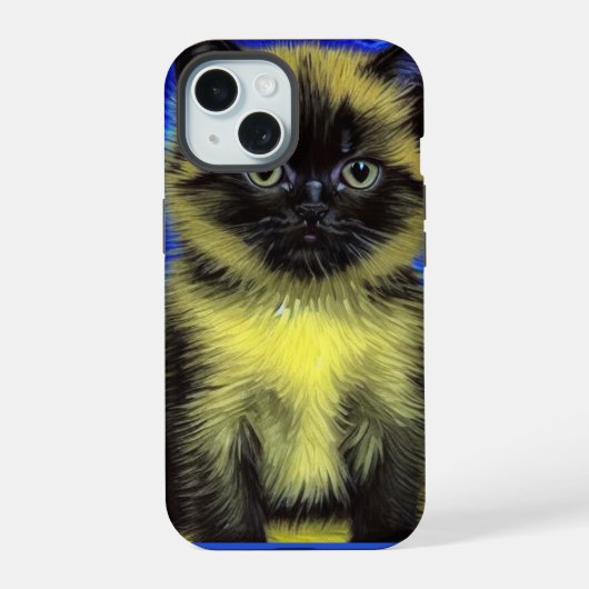 ヴィンセント・ヴァン・ゴッホの『星降る夜』シャム猫 iPhone 15ケース (裏面)