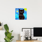 ヴィンセント・ヴァン・ゴッホの『星降る夜』黒猫 ポスター (ホームオフィス)