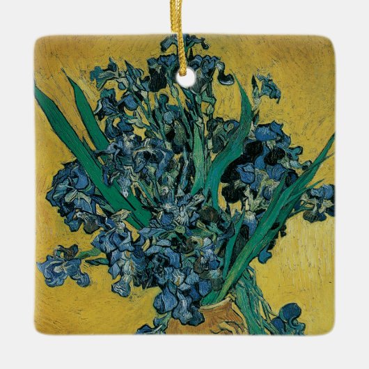 ヴィンセント・ヴァン・ゴッホヴィンテージ・アートによるアイリスの花瓶 セラミックオーナメント (正面)