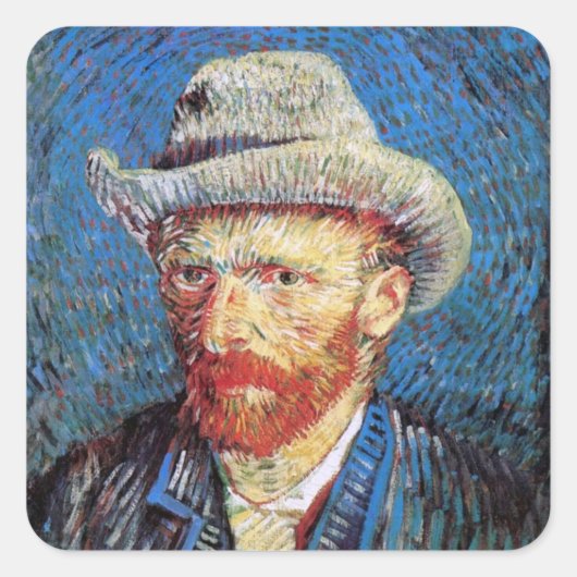 ヴィンセント・ヴァン・ゴッホ自画像グレー感じハット スクエアシール (正面)