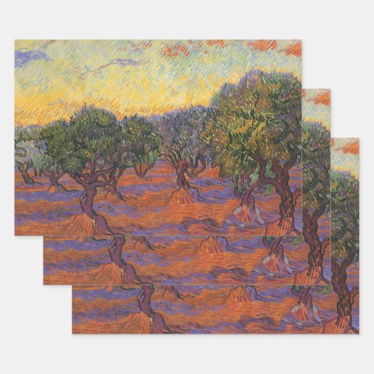 ヴィンセント・ヴァン・ゴッホ - オリーブの木々、オレンジ色の空 ラッピングペーパーシート (セット)