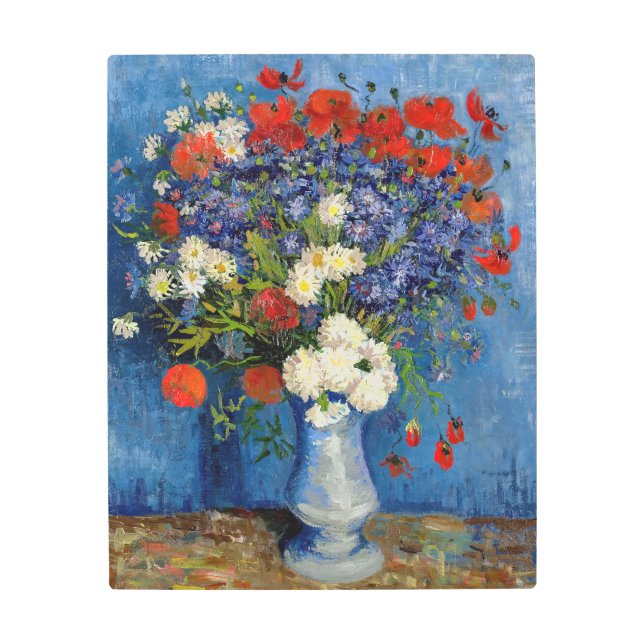 ヴィンセント・ヴァン・ゴッホ - コスモスとケシの花瓶 メタルプリント (正面)