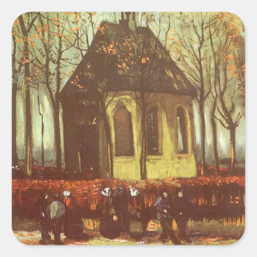 ヴィンセント・ヴァン・ゴッホ - ヌエネンの礼拝堂、教会へ行く人々 スクエアシール (正面)