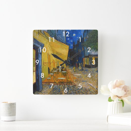 ヴィンセント・ヴァン・ゴッホ - 夜のカフェ・テラス スクエア壁時計 (ホーム)