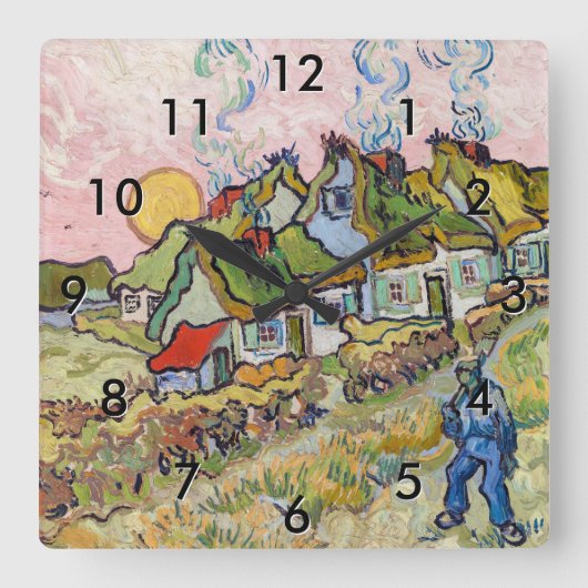 ヴィンセント・ヴァン・ゴッホ - 家と人物 スクエア壁時計 (正面)