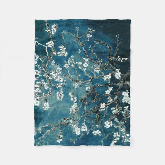 ヴィンセント・ヴァン・ゴッホ 桜の花 : 濃い青緑色 フリースブランケット (正面)