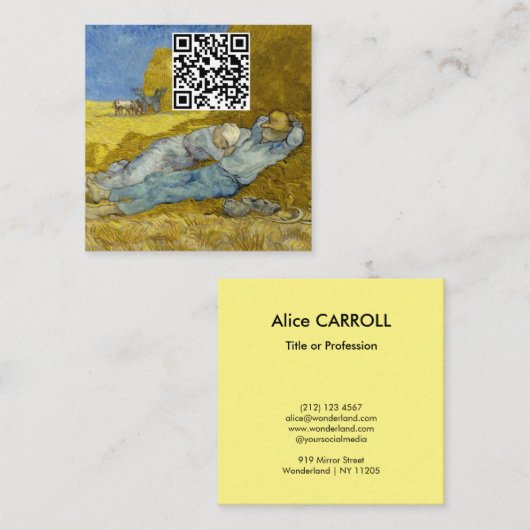 ヴィンセント・ヴァン・ゴッホ – 正午、休憩時間/シエスタ スクエア名刺 (正面/裏面)