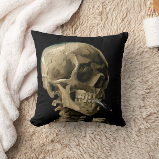 ヴィンセント・ヴァン・ゴッホ - 燃える煙草をくわえた頭蓋骨 クッション (ブランケット)