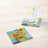 ヴィンセント・ヴァン・ゴッホ – 花瓶に3本のひまわり スクエアペーパーコースター (インサイチュ)