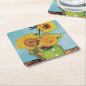 ヴィンセント・ヴァン・ゴッホ – 花瓶に3本のひまわり スクエアペーパーコースター (アングル)