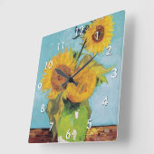 ヴィンセント・ヴァン・ゴッホ – 花瓶に3本のひまわり スクエア壁時計 (傾斜)