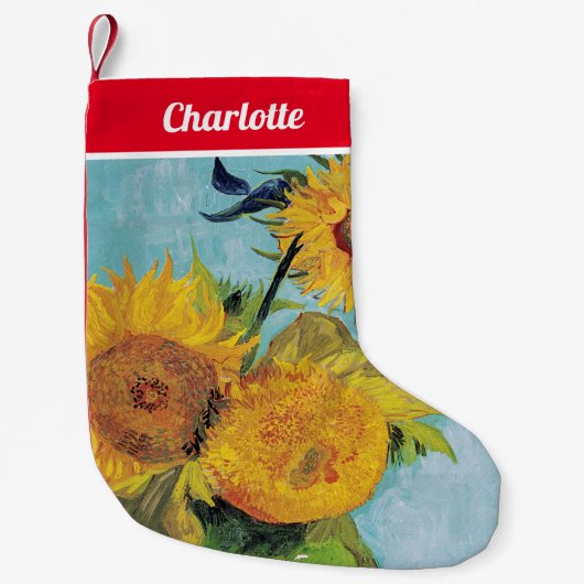 ヴィンセント・ヴァン・ゴッホ – 花瓶に3本のひまわり スモールクリスマスストッキング (正面)