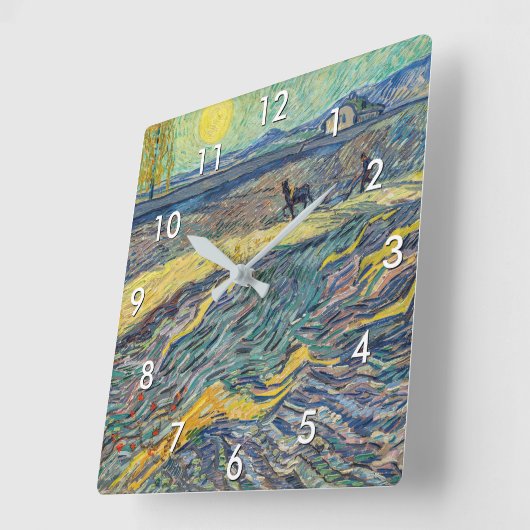 ヴィンセント・ヴァン・ゴッホ - 農作業する人々のいる野 スクエア壁時計 (傾斜)