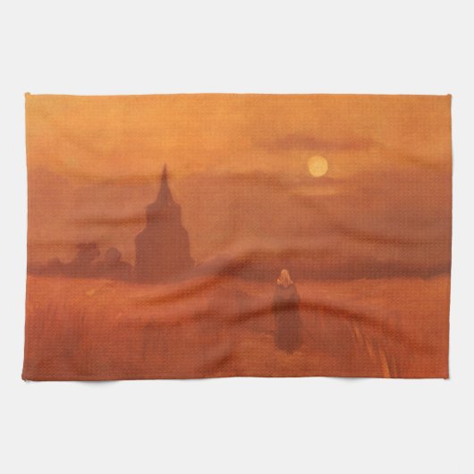 ヴィンセント・ヴァン・ゴッホ - 野原の古塔 キッチンタオル (横)