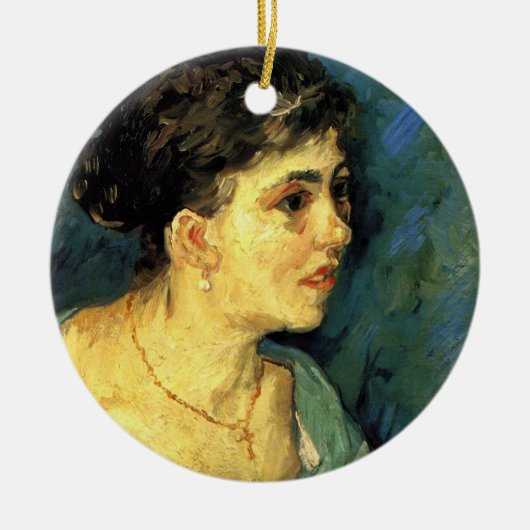 ヴィンセント・ヴァン・ゴッホ、青い服の女性の肖像、ヴィンテージ・アート セラミックオーナメント (正面)