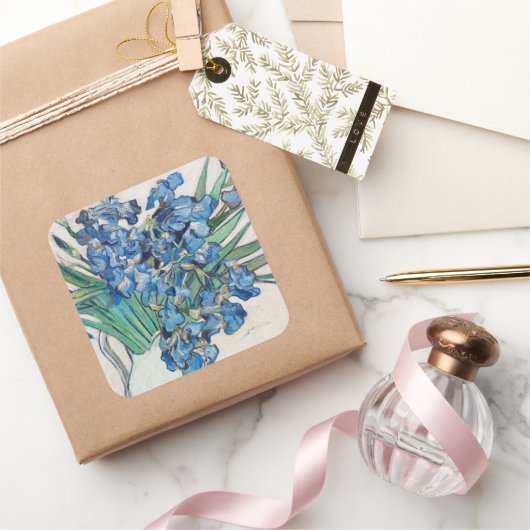 ヴィンセント・ヴァン・ゴッホ – 静物画:虹彩を使った花瓶 スクエアシール (ギフト)