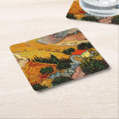 ヴィンセント・ヴァン・ゴッホ - 風景、家と農夫 スクエアペーパーコースター (アングル)
