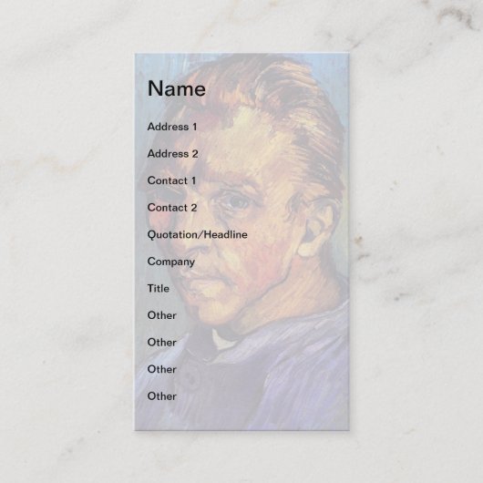 ヴィンセント・ヴァン・ゴッホ – 髭のないセルフポートレート 名刺 (正面)