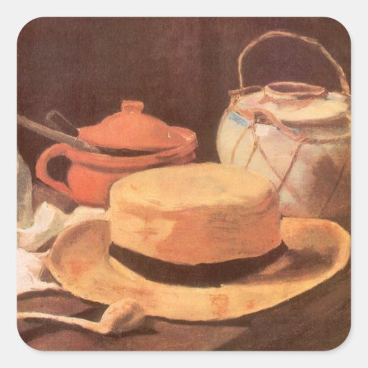 ヴィンセント・ヴァン・ゴッホ - 黄色の麦わら帽子の静物 スクエアシール (正面)