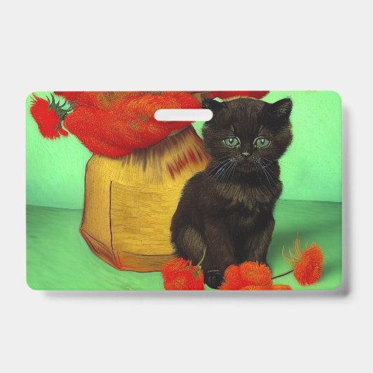 ヴィンセント・ヴァン・ゴッホ 黒い子猫 赤い花 バッジ (正面)