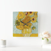 ヴィンセント・ヴァン・ゴッホ-12のひまわりの花瓶 スクエア壁時計 (ホーム)