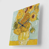 ヴィンセント・ヴァン・ゴッホ-12のひまわりの花瓶 スクエア壁時計 (傾斜)