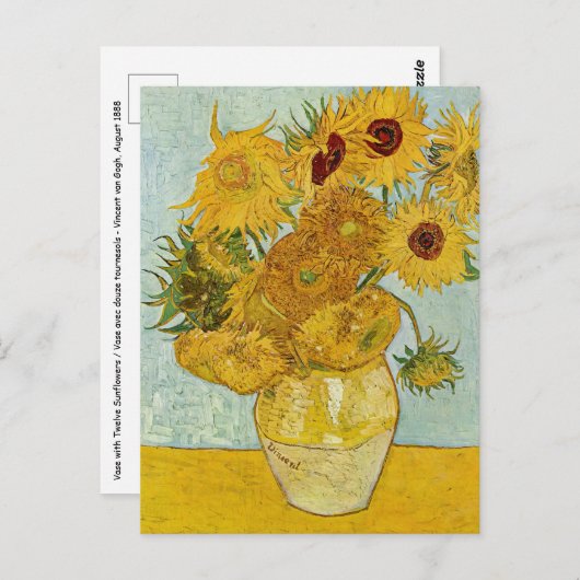 ヴィンセント・ヴァン・ゴッホ-12のひまわりの花瓶 ポストカード (正面/裏面)