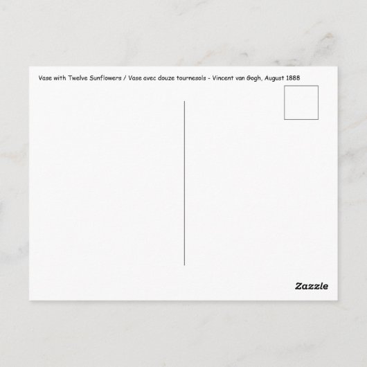 ヴィンセント・ヴァン・ゴッホ-12のひまわりの花瓶 ポストカード (裏面)