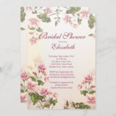 ヴィンタグかわいらしフローラピンクブラウスブライダルシャワー 招待状 (正面/裏面)