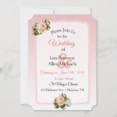 ヴィンタグバラピンクストライプのフローラ結婚式招待状 招待状 (正面)