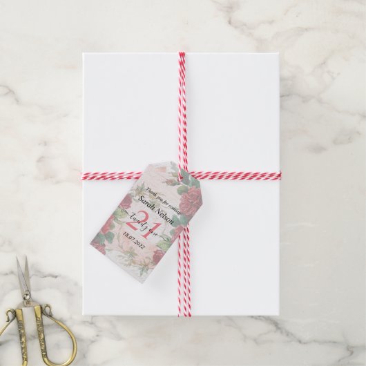 ヴィンタージュレッドローゼス21誕生日 ギフトタグ (より糸付き)