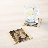 ヴィンテおもしろいージウェディングカップルキスをする追加文字 スクエアペーパーコースター (インサイチュ)