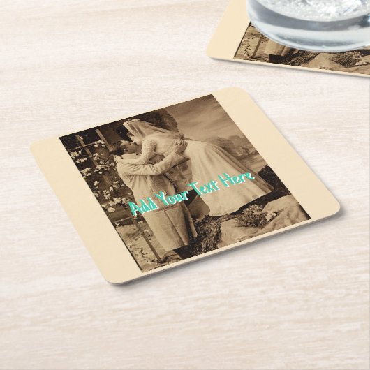 ヴィンテおもしろいージウェディングカップルキスをする追加文字 スクエアペーパーコースター (アングル)