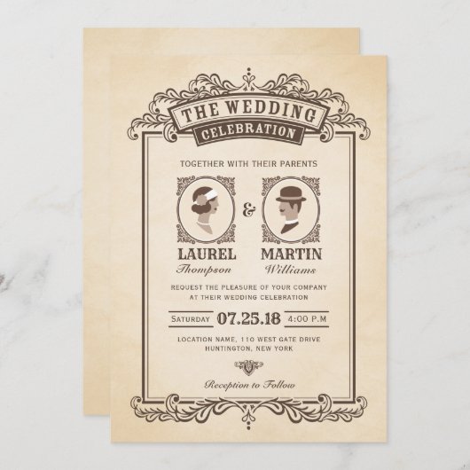 ヴィンテエレガントージウェディング招待状 |新郎新婦 招待状 (正面/裏面)