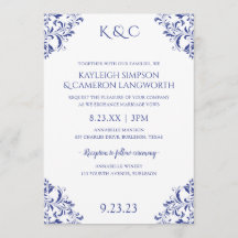 ヴィンテエレガントージウェディング招待状 |青王室の色