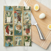 ヴィンテエレガントージクリスマスカード(金ゴールド付き縁ど) キッチンタオル (四つ折り)