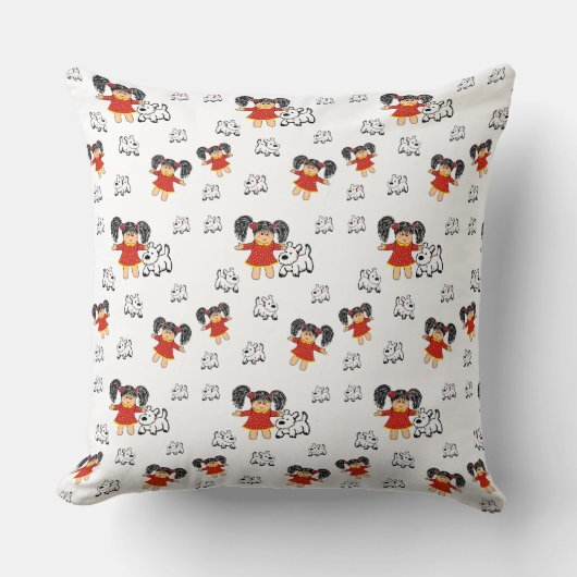 ヴィンテッド白黒レッドハンドドロー装飾用クッション クッション (正面)