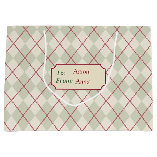 ヴィンテパーソナライズされたージクリスマスアーガイル抱き枕 ラージペーパーバッグ (正面)