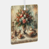 ヴィンテビクトリアンージクリスマスティーポットとフローラ メタルオーナメント (正面右)