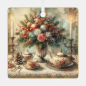 ヴィンテビクトリアンージクリスマスティーポットとフローラ メタルオーナメント (正面)