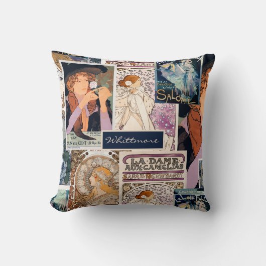 ヴィンテフランスのージポスターアートコラージュパーソナライズされた クッション (正面)
